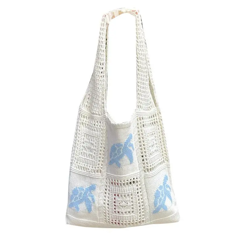 Sea Turtle Crochet Tote Bag for Women, Bohemian Lightweight Poly Polyester Summer Beach Bag, Large Capacity for Beach Outfits, Synthetic, Open Top, Crochet Work, Fashion Patterned Bag, Turtle Motif