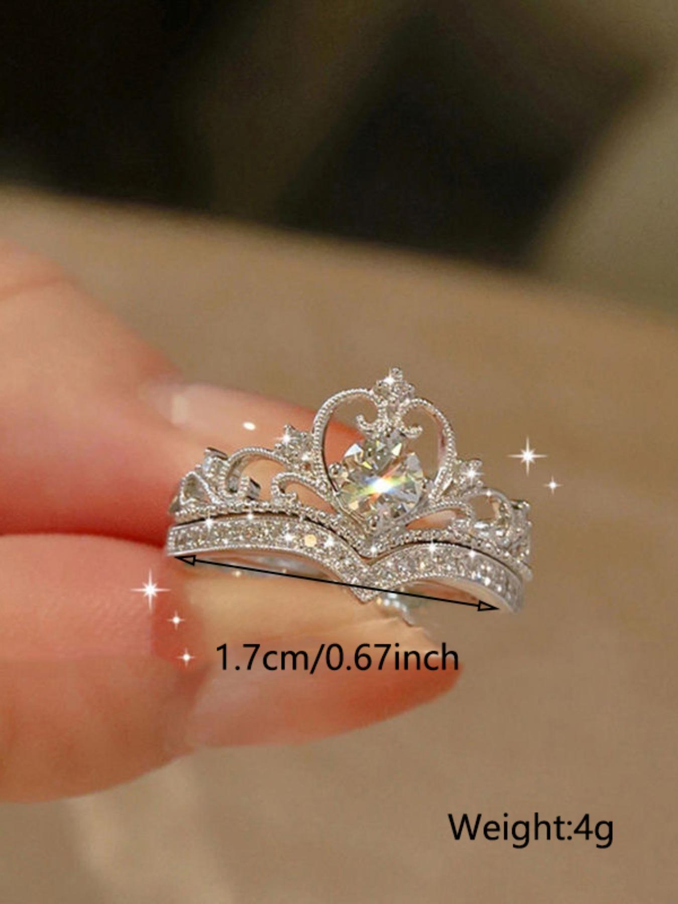 Proposal 2pcs/set Minimalist Elegant Plain Rhinestone Decor Crown Design Engagement Rings, Wedding Rings, Fashion Wishbone Ring Matching Rings Accessories for Women & Girls, Valentine's Day, Gift