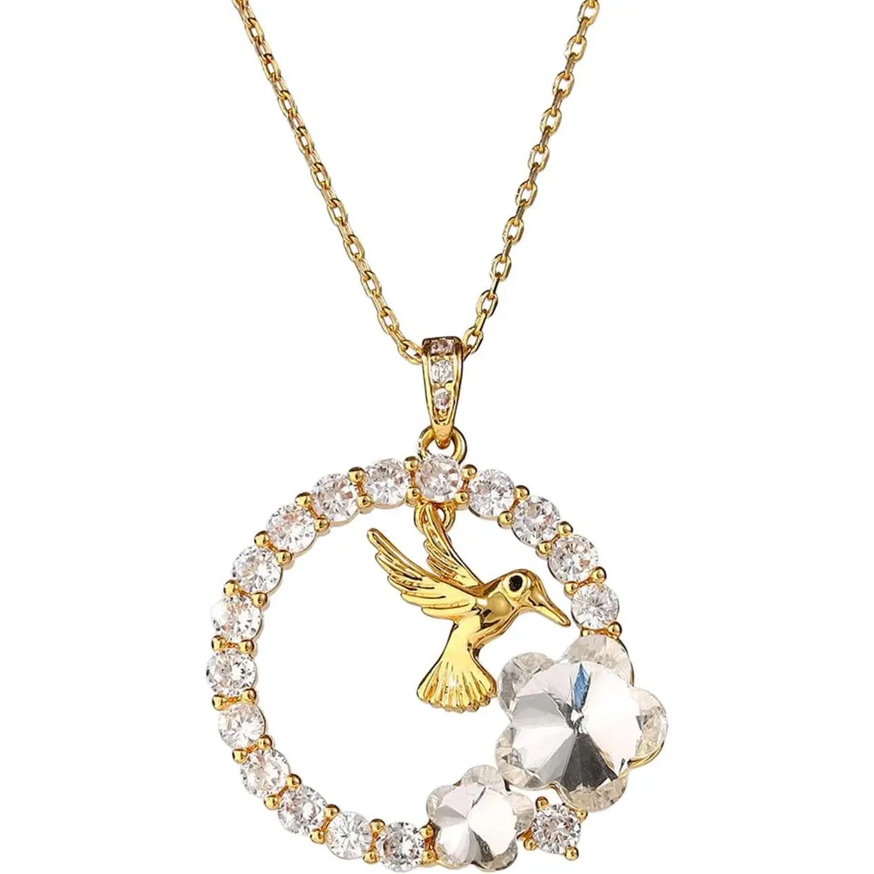 18K Gold Plated Hummingbird Necklace for Women, Clear Crystal Hummingbird Pendant Necklace, Cubic Zirconia Bird Necklace, Hummingbird Gifts for Women