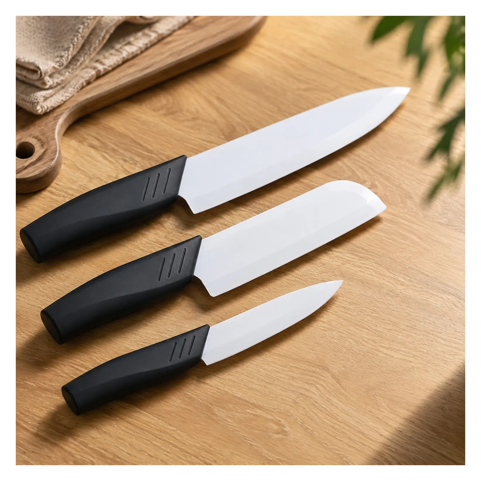 Ceramic Knife Set in Elegant Gift Box, Ultra Sharp Kitchen Knives with Covers, 4" 5" 6" Paring, Santoku & Chef Knife, Lightweight, Dishwasher Safe, Black HandleGift