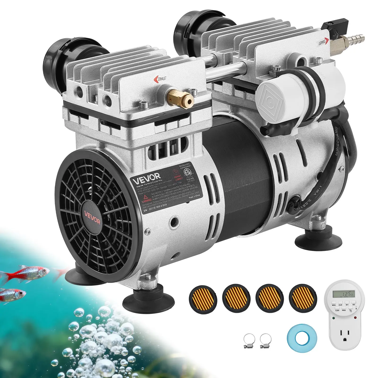 【DealsForYouDays】VEVOR Pond Aerator, 6.7CFM 1 HP Air Compressor, Lake Aerator for Ponds up to 3 Acres, Overheat Protection Anti-Backflow Valve, 745W Powerful Motor, Pond Aeration Pump for Water Oxygen Circulation