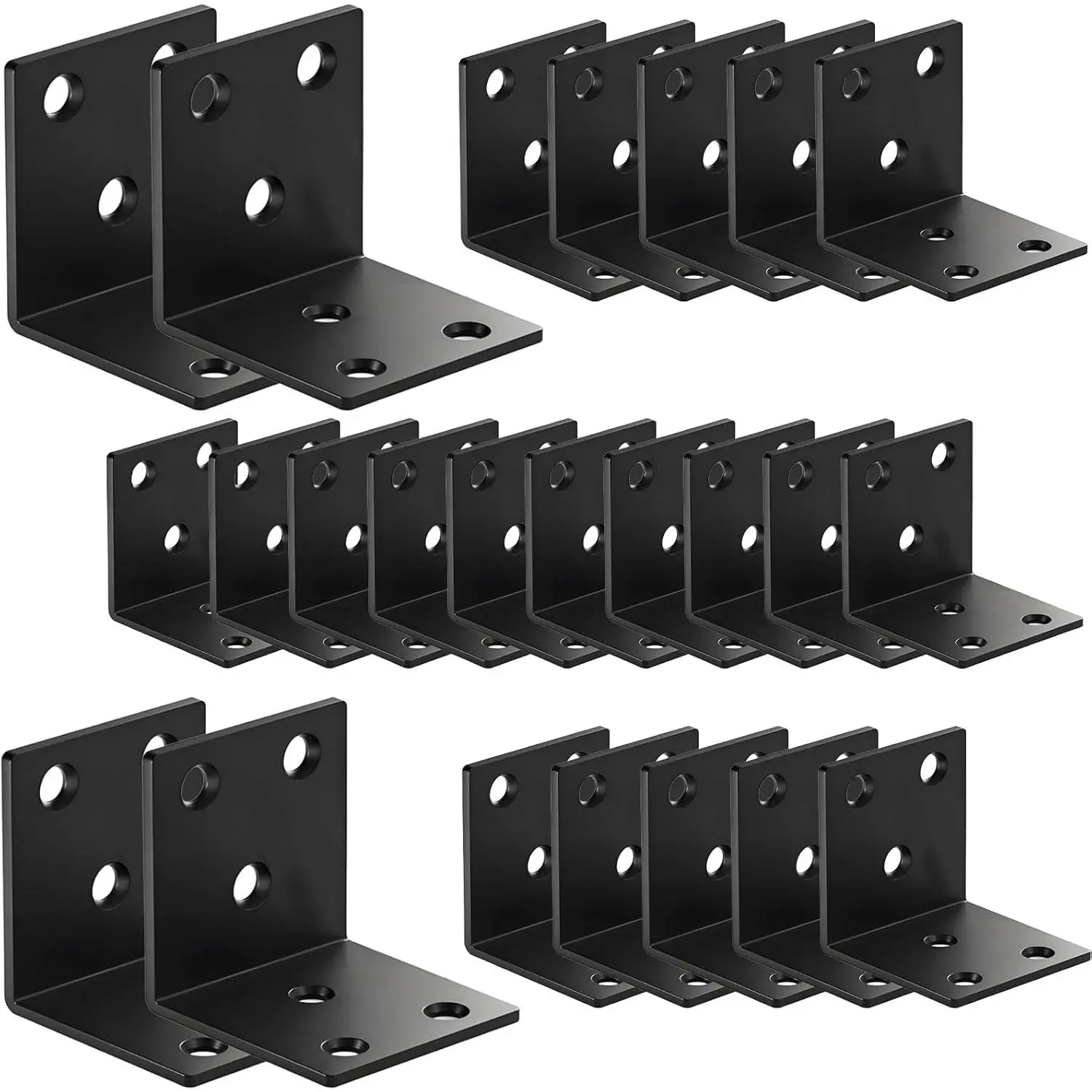 25 Pack 2 Inch Black Stainless Steel L Brackets, 2mm Thickness Heavy Duty 90 Degree Corner Braces, Slotted Design Strong Support for Wooden Furniture, Timber & DIY Projects