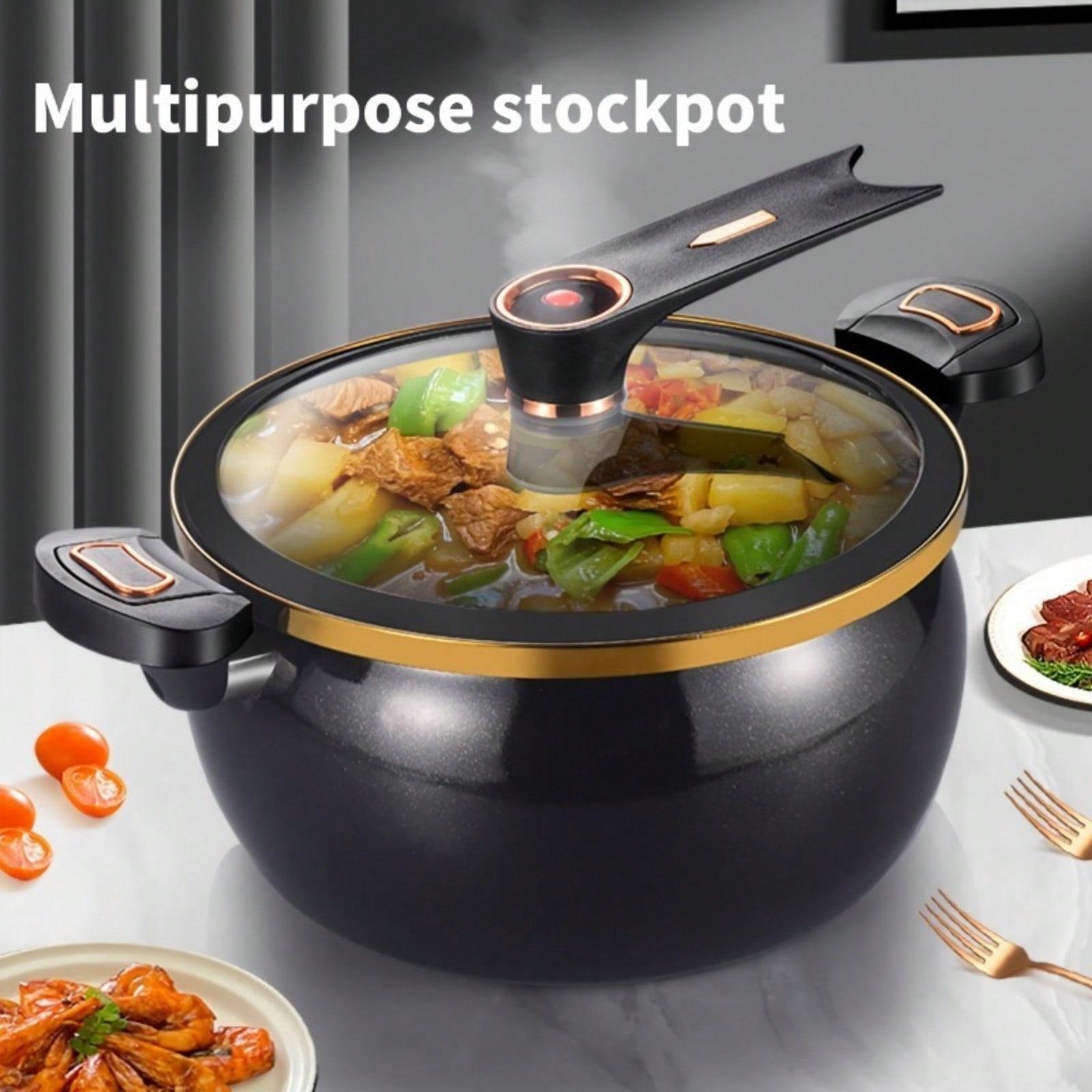 8.5L Large Nonstick Stockpot - Works with Induction & Gas Cooktops, Transparent Lid with Exhaust Valve, Easy to Clean