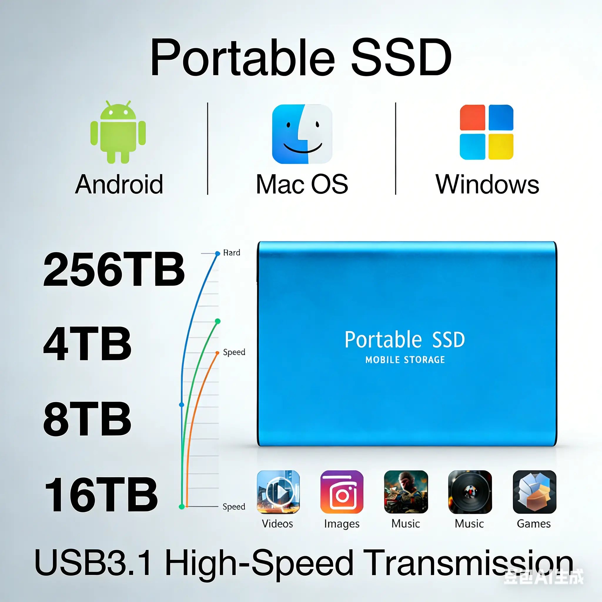 Brand Portable SSD 4TB High Speed External Hard Drive 1TB USB3.2 Type-C Hard Disk Mass Solid State Drive for Laptop/PC/MAC