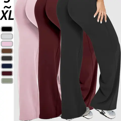 Qfen Sport Women's High-Waist Knit Straight Leg Yoga Pants, Elastic Comfortable Workout Bottoms, Soft Fabric, Casual Style, All Seasons, All Season Trousers