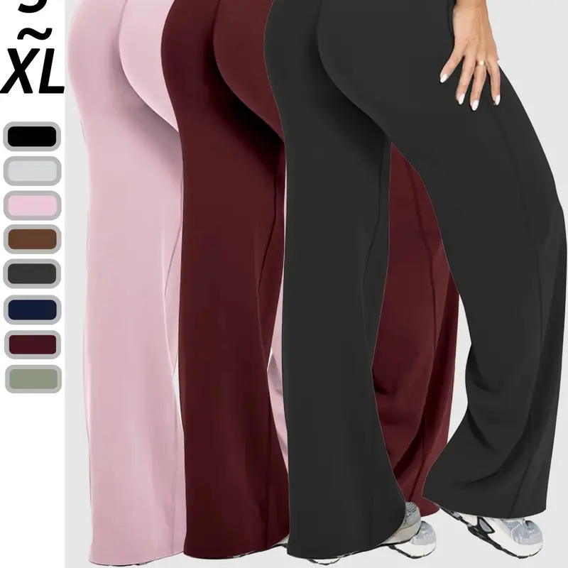 Qfen Sport Women's High-Waist Knit Straight Leg Yoga Pants, Elastic Comfortable Workout Bottoms, Soft Fabric, Casual Style, All Seasons, All Season Trousers