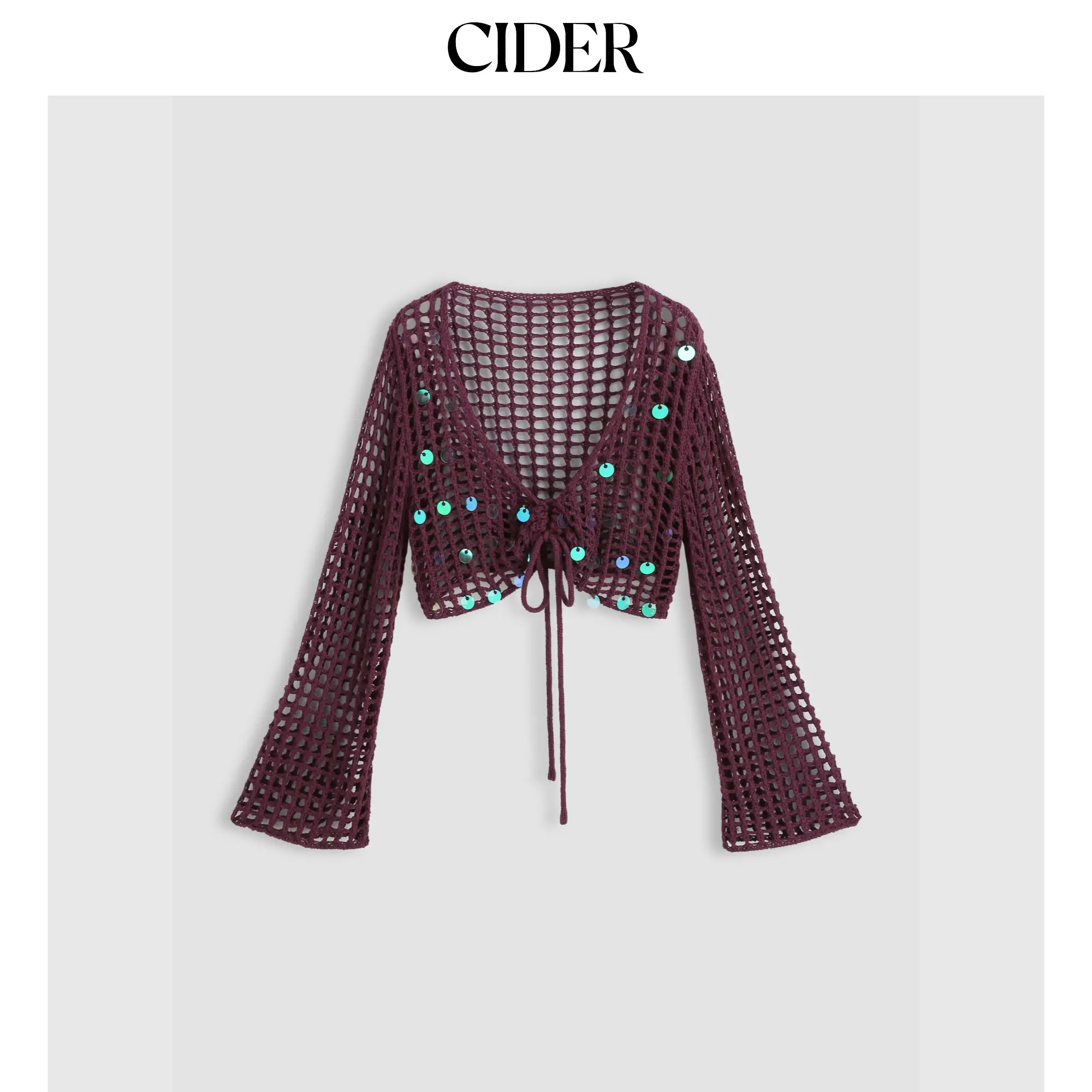 Cider [size 2-10] V-neck Sequin Knotted Knitted Crop Top