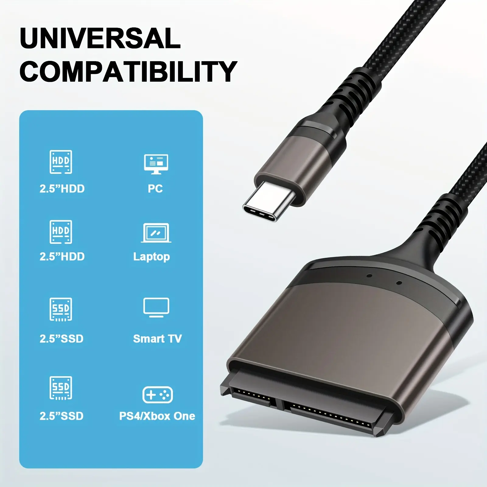 Adapter Cable for Connecting SATA to USB A/USB C, Designed for Reading Hard Drives.This External Converter Features a USB A 3.0 Interface And Is Compatible with 2.5" SATA III Hard Drives