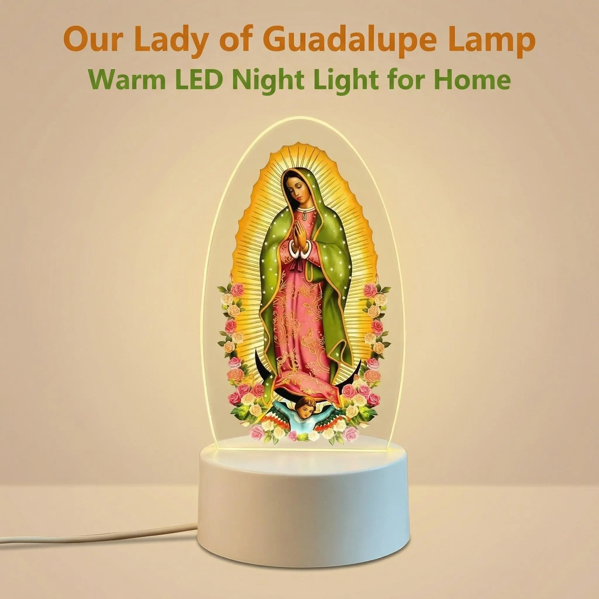 Sacred Our Lady of Guadalupe Prayer Lamp, 3-Color USB Warm Light Spiritual Decor, Home Religious Decoration, Baptism Essential, New Home Gift