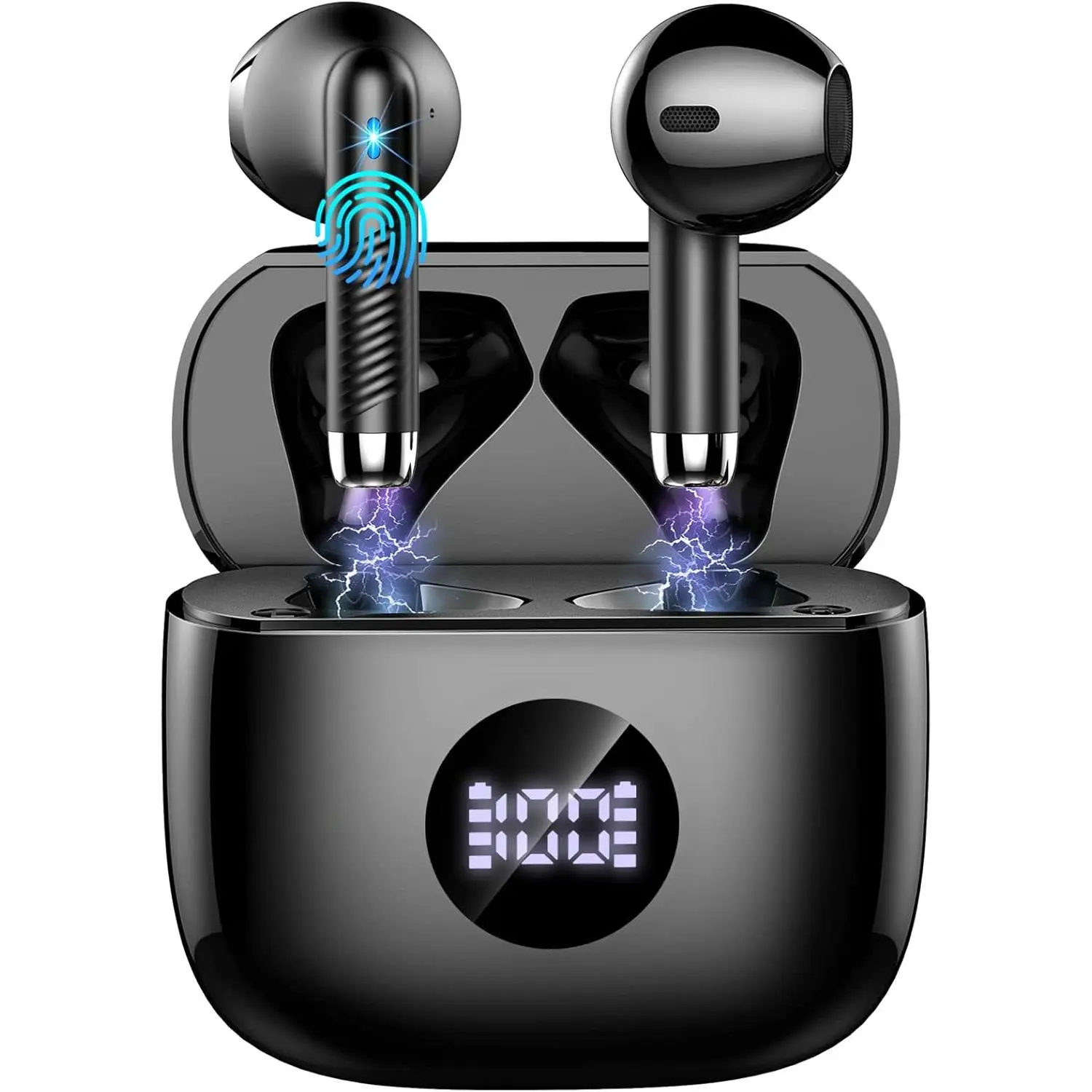 Wireless Bluetooth 5.4 Earbuds with LED Power Display, Bass Stereo Bluetooth Headphones, In-Ear Noise Cancelling Mic, 40H Playback, IP7 Waterproof Mini Case Sports Earphones for Android iOS, Headset, Automatic