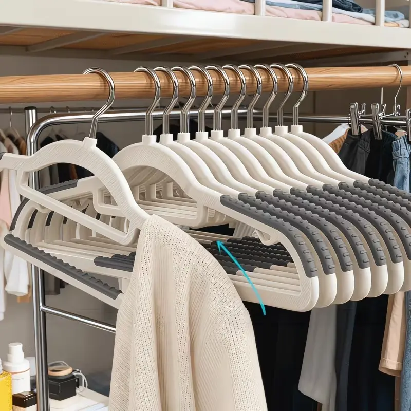 10/20/40Pcs Heavy Duty White Plastic Clothes Hangers, Dual Position Non Slip Garment Hangers with Rubber Grips & 360° Swivel Hooks, Wet & Dry Use Slim Space Saving Wardrobe Organizer for Shirts, Pants, Trousers, Suits, Bedroom Closet Storage Supplies
