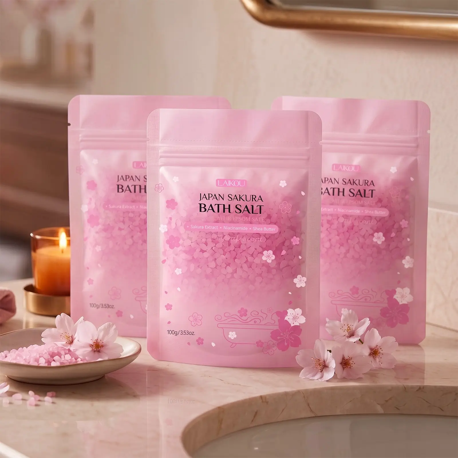 Sakura Bath Soak | Relaxing Floral Bath Salts with Niacinamide, Vitamin C & Shea Butter | Hydrating Self-Care Bath Ritual for Glowing Skin