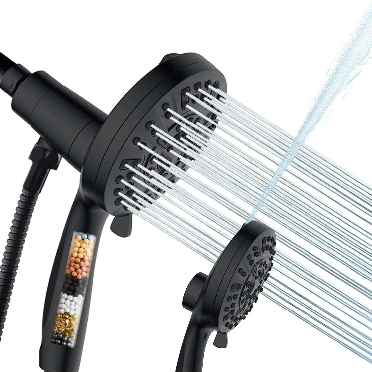 Filtered Shower  with Handheld,  Adjustable, Matte black | High  9  Modes, Hard Water Softener 10-Stage Filtration, Anti-Clog Nozzles, 60-Inch Long Hose