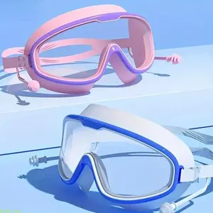 Ergonomic Large-Frame Swim Goggles for Teens & Adults (14+), UV-Protective Anti-Fog Waterproof Eyewear with Matching Earplugs, Skin-Friendly for Indoor Pool Water Workouts