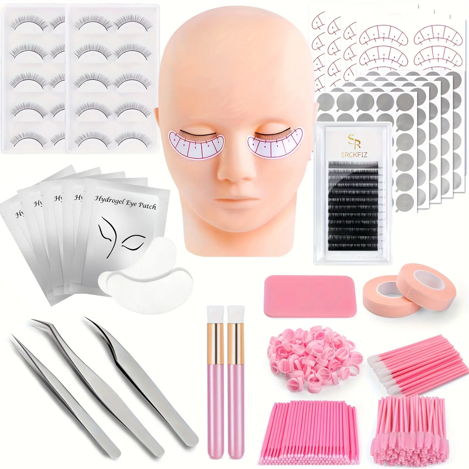 Training Eyelash Extension Tool Kit, Model Head Tweezers Brush Practice Set, Dense Lashes Positioning Stickers Cleaning Brushes Glue Rings, False Lash Extension, Makeup Tool, Cosmetic Tools, Beauty Tool, Beauty Equipment
