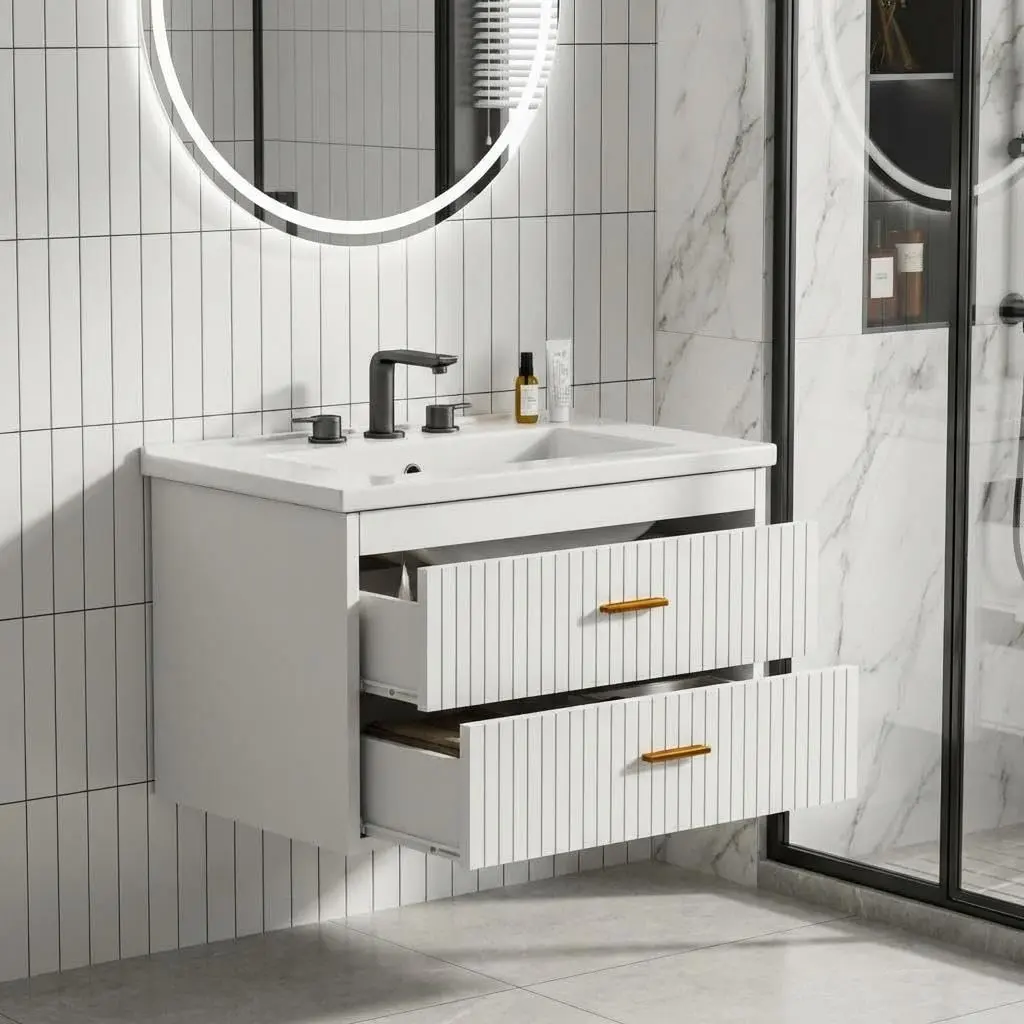 Garvee 30 Inch Floating Bathroom Vanity with Sink Combo, Wall Mounted Bathroom Storage Cabinet with 2 Drawers for Bathroom
