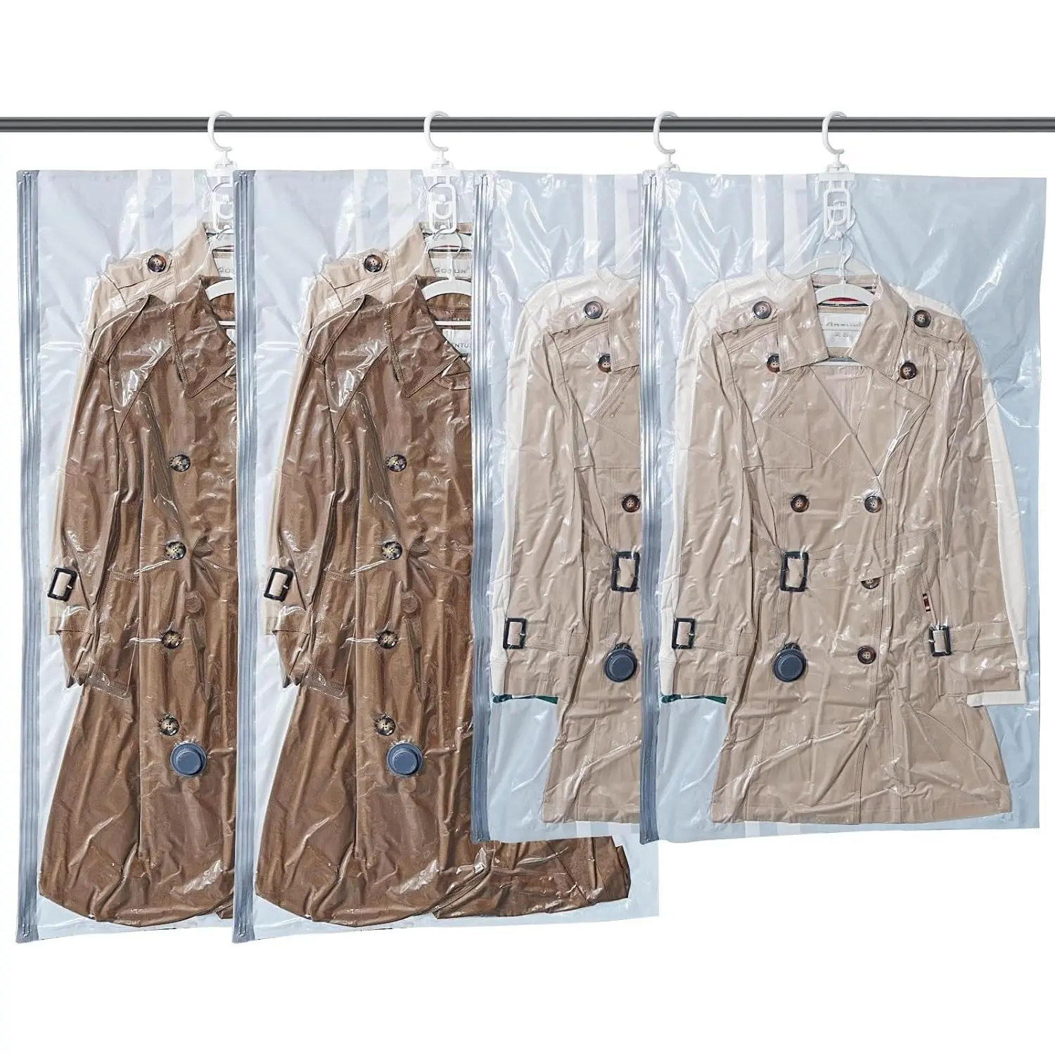 Hanging Vacuum Storage Bags for Clothing 4 Pack - Vacuum Seal Suit Bags for Closet Storage, Hanging Plastic Garment Covers for Coats, Dresses, Fur & ShirtsGift