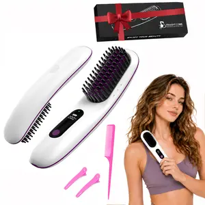 Electric Straightening Comb, Portable Ionic Heating Comb, Cordless Straightener, Dual-Function Curling and Straightening, Hair Styling Tool for Home and Salon Use