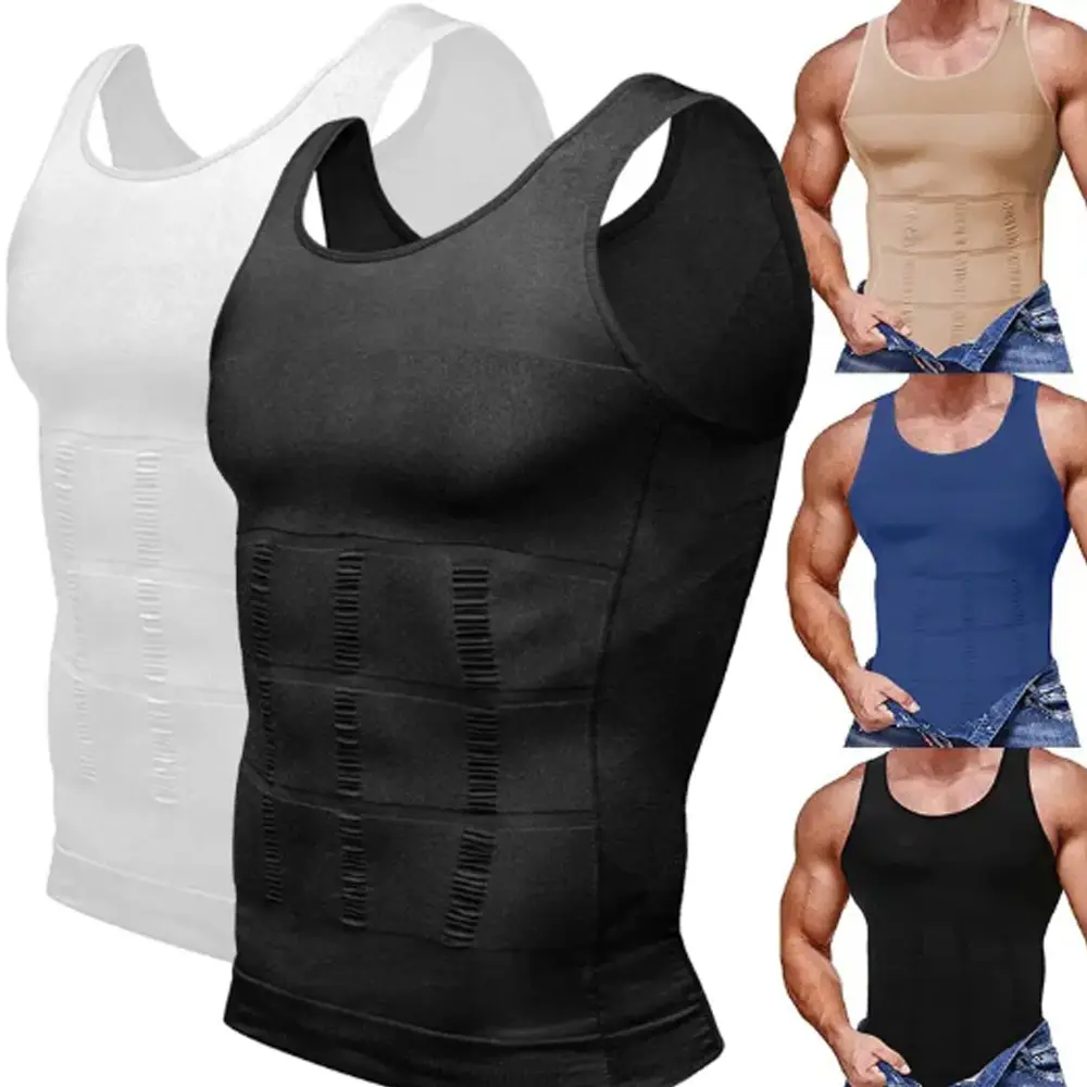1/2 PACK Mens Body Shaper Vest Compression Shirt Sleeveless Menswear Chest Compression Muscle Tank
