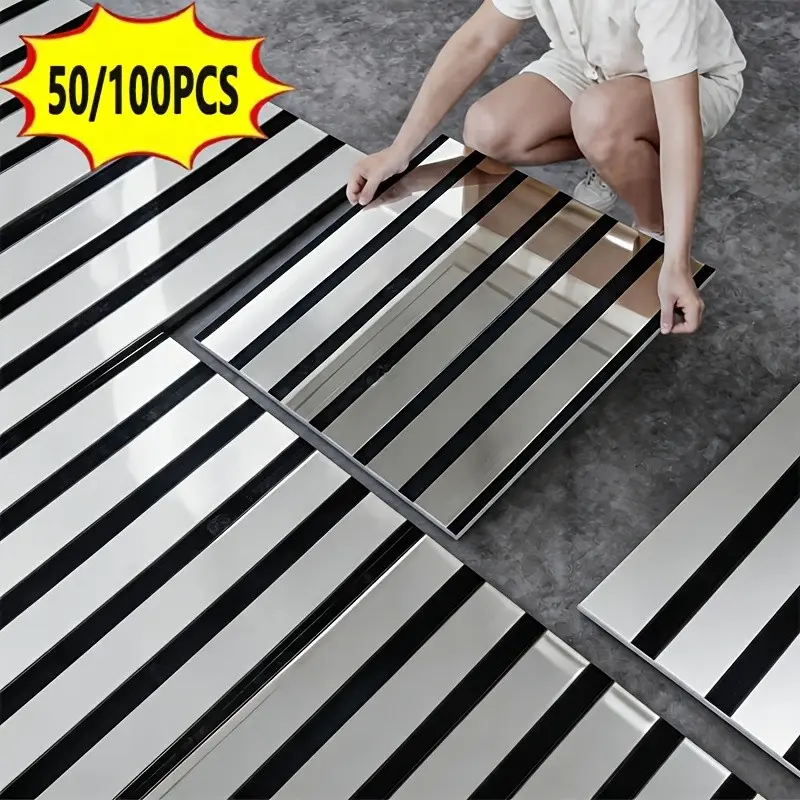 50/100pcs Metal Texture Wallpaper, Self-Adhesive Waterproof Kitchen Bathroom Living Room Wall Decal, Durable Scratch Resistant