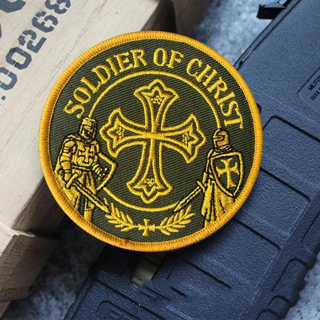 Medieval Knight Templar Cross Embroidered Patch Historical Morale Badge Hook Loop Applique for Cloak Backpack