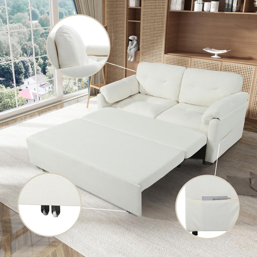 71''Convertible Pull-Out Queen Sleeper Sofa, 3-in-1 Sofa Bed with Side Storage & 8 Silent Casters, Thick Padded Chenille Loveseat for Living Room, Bedroom, Apartment,Beige