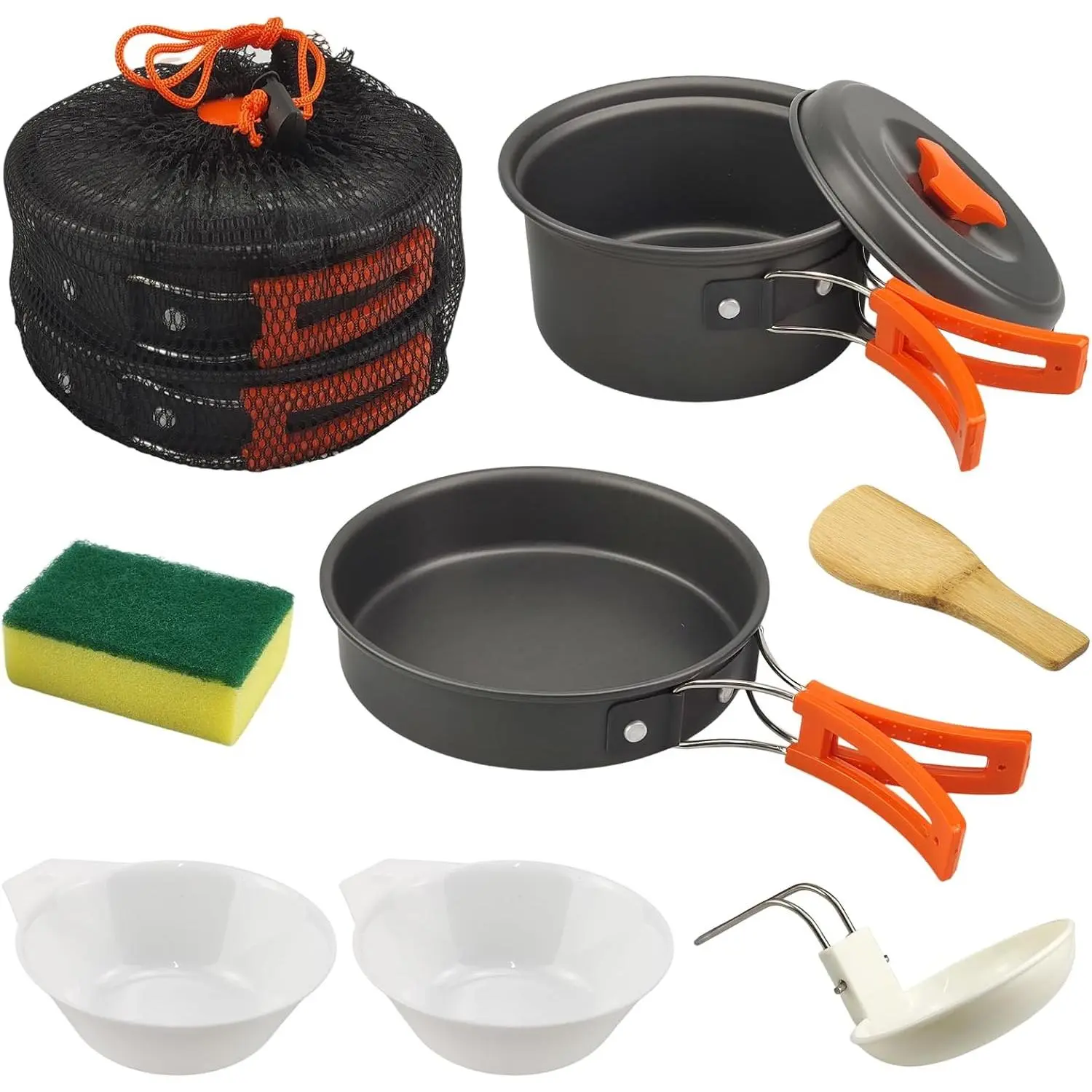 7Pcs Camping Pan Set - Backpack Cookware Pot and Pans Set, Survival Cooking Kit  Hiking, Picnic