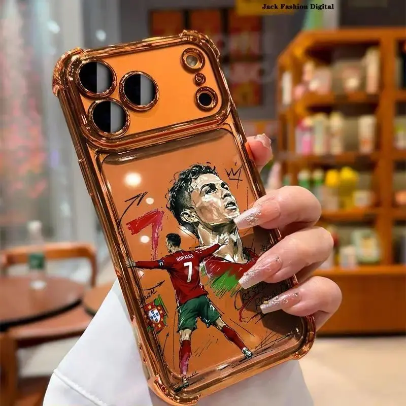 SU! CR7 Football Player Personalized Phone Case, Colorful Electroplated Transparent TPU, Airbag Shockproof Protective Accessory, Simple Fashionable Soft Casing for iPhone 17 Air 16-11 Pro Max Plus, Samsung S26-S22 Plus Ultra, All-Season Gift Accessories,
