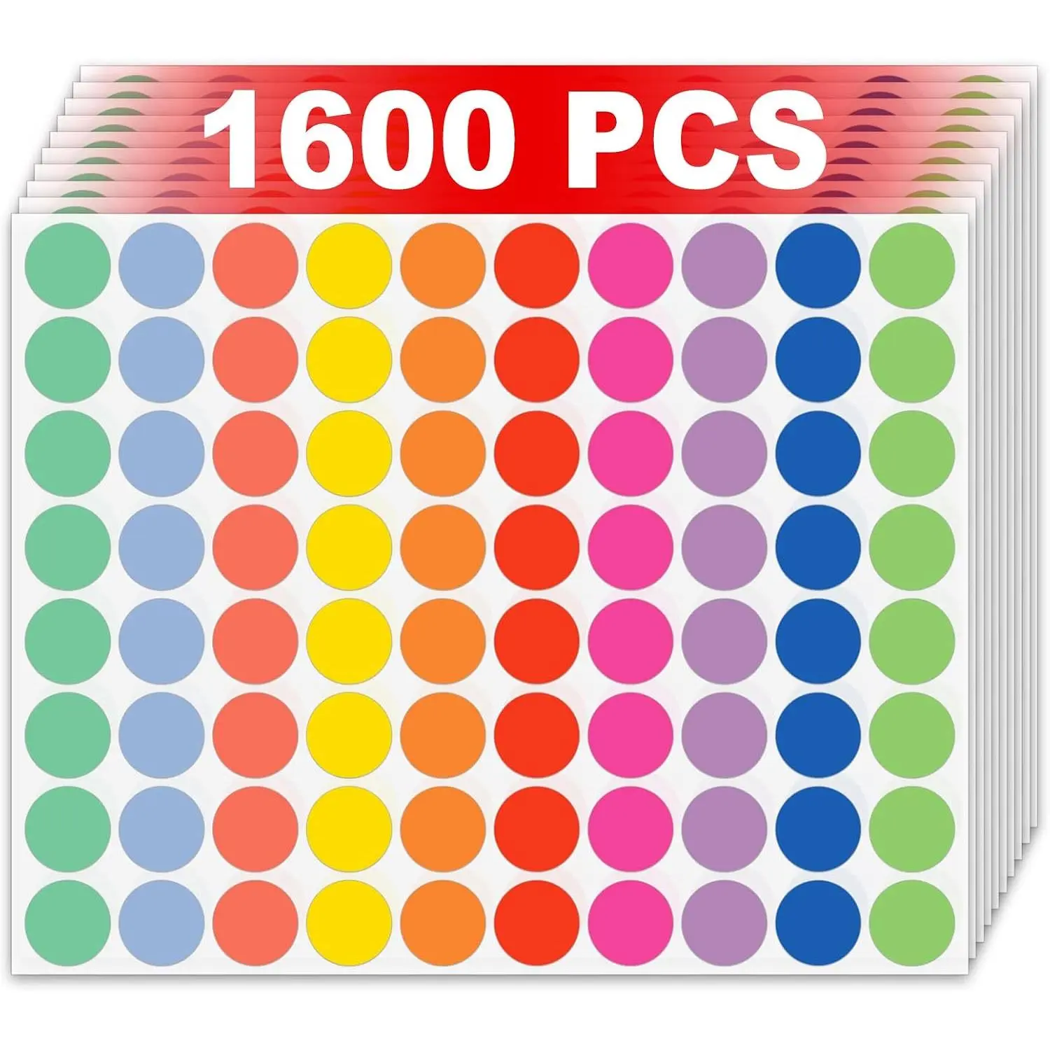 10 Different Colored Circle Dot Stickers for   3/4 Inch 1600 count,  20  Blank Garage  Price Stickers Sheets for Classroom Student , Round Color Coding Label Stickers