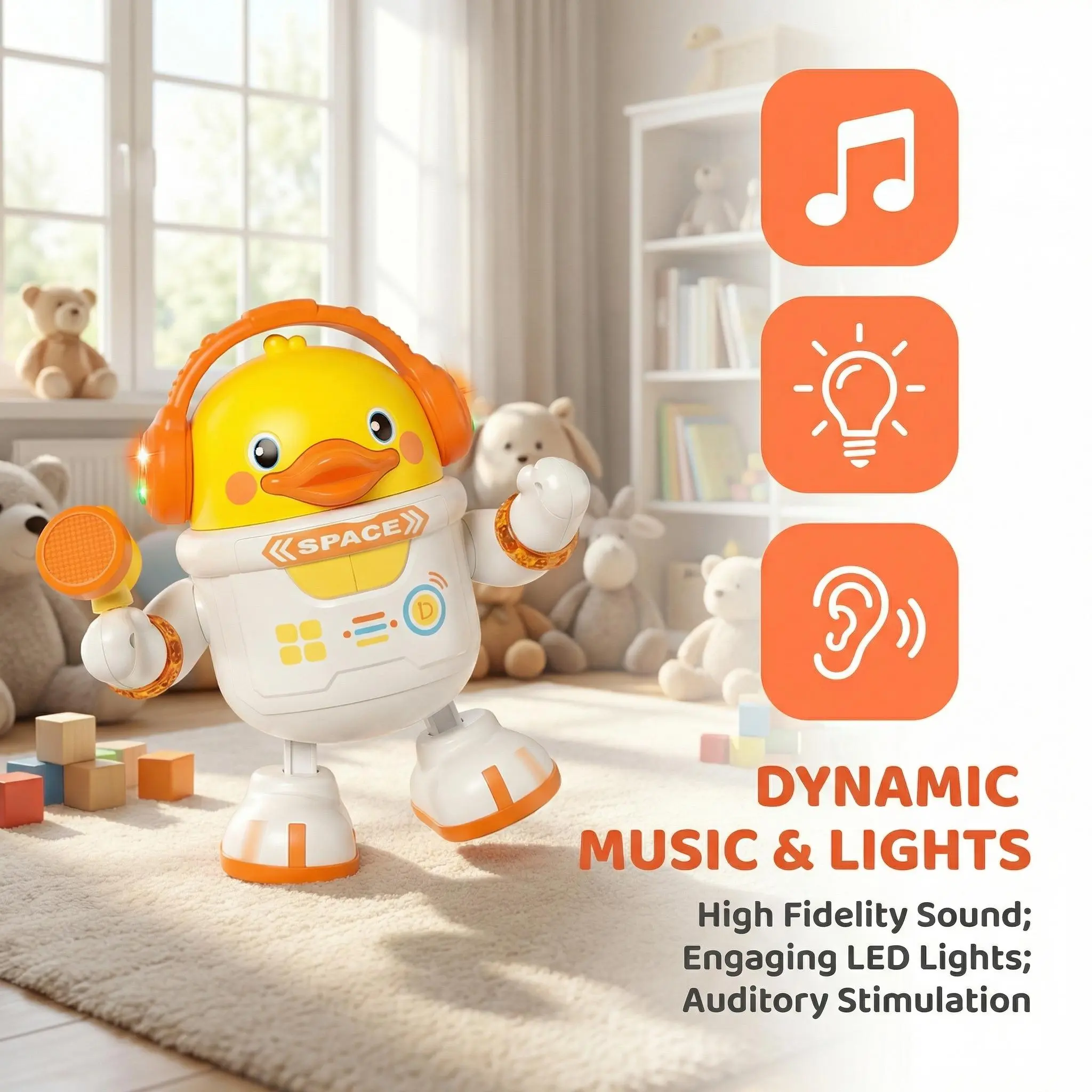 Astronaut Dancing Duck Toy with Music & LED Lights – Electric Walking Musical Animal Toy for Toddlers | Interactive Dancing Gift for Kids Ages 1–5 Boys & Girls