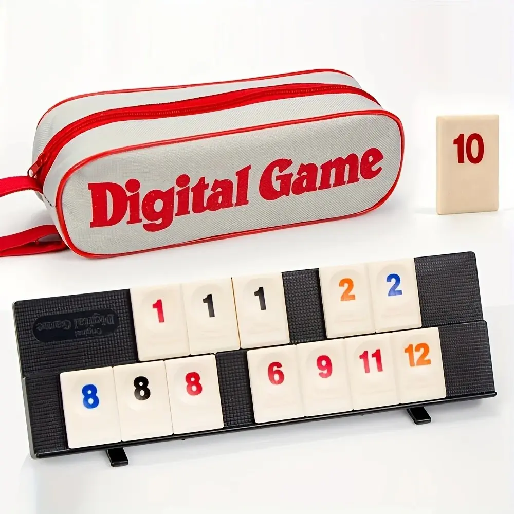 Digital Game Set with 104 Number Cards and 2 Wild Cards, 4 Card Holders Travel Storage Bag, Fun Adult Entertainment Game