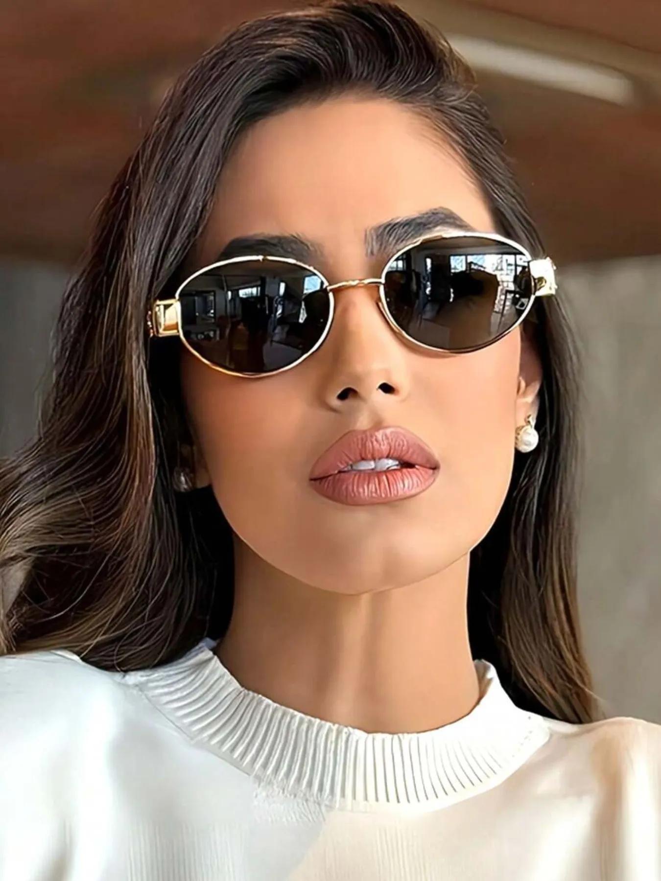 Women's Vintage Oval Frame Sunglasses, Trendy Casual Sunglasses for Everyday Use, Fashion Accessories for Outdoor Activities, Fashionable Frames Sunglasses