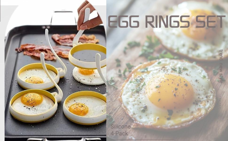 4-Pack Non-Stick Silicone Egg Rings with Foldable Handle, Round Egg Mold for Breakfast Sandwiches, Egg McMuffins, Pancakes, Frying Eggs – Griddle Accessories for Cooking Egg Forms