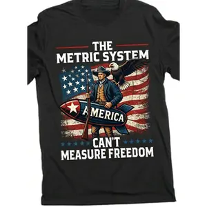 Vintage Cowboy Bald Eagle Rocket The Metric System Can’t Measure Freedom Distressed US Flag Graphic Oversized Cotton T-Shirt, Cute Funny Fashion Comfort Patriotic Daily Outfit, Fourth Of July Humor Cotton Tee, Top Valentine’s Day Gift For Him Her, Fantast