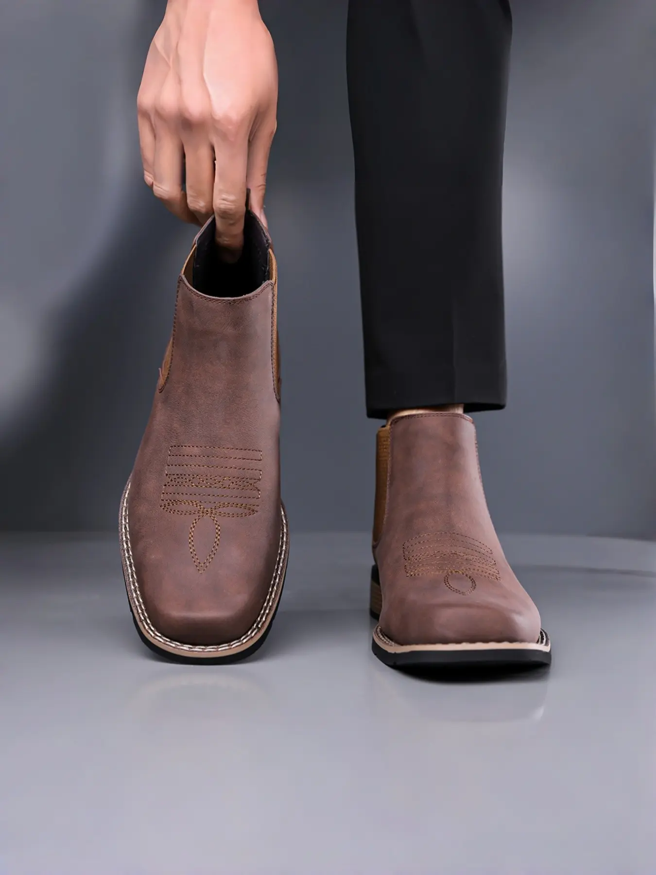 0808 Matte Soft Leather Elastic Fabric Short Boots, Business Casual Wear, Wide Width, Spring & Fall, Above Ankle, Rubber Sole