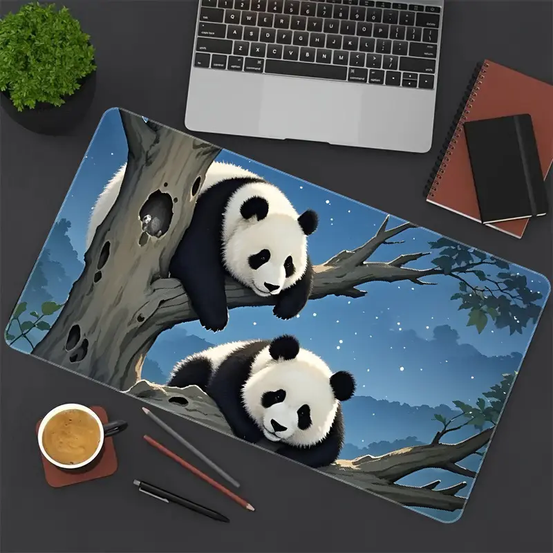 1 cute panda pattern desk mat, non-slip rubber keyboard and mouse pad, office and home decoration gift, non-slip desk mat| Panda-themed decoration| Rubber material