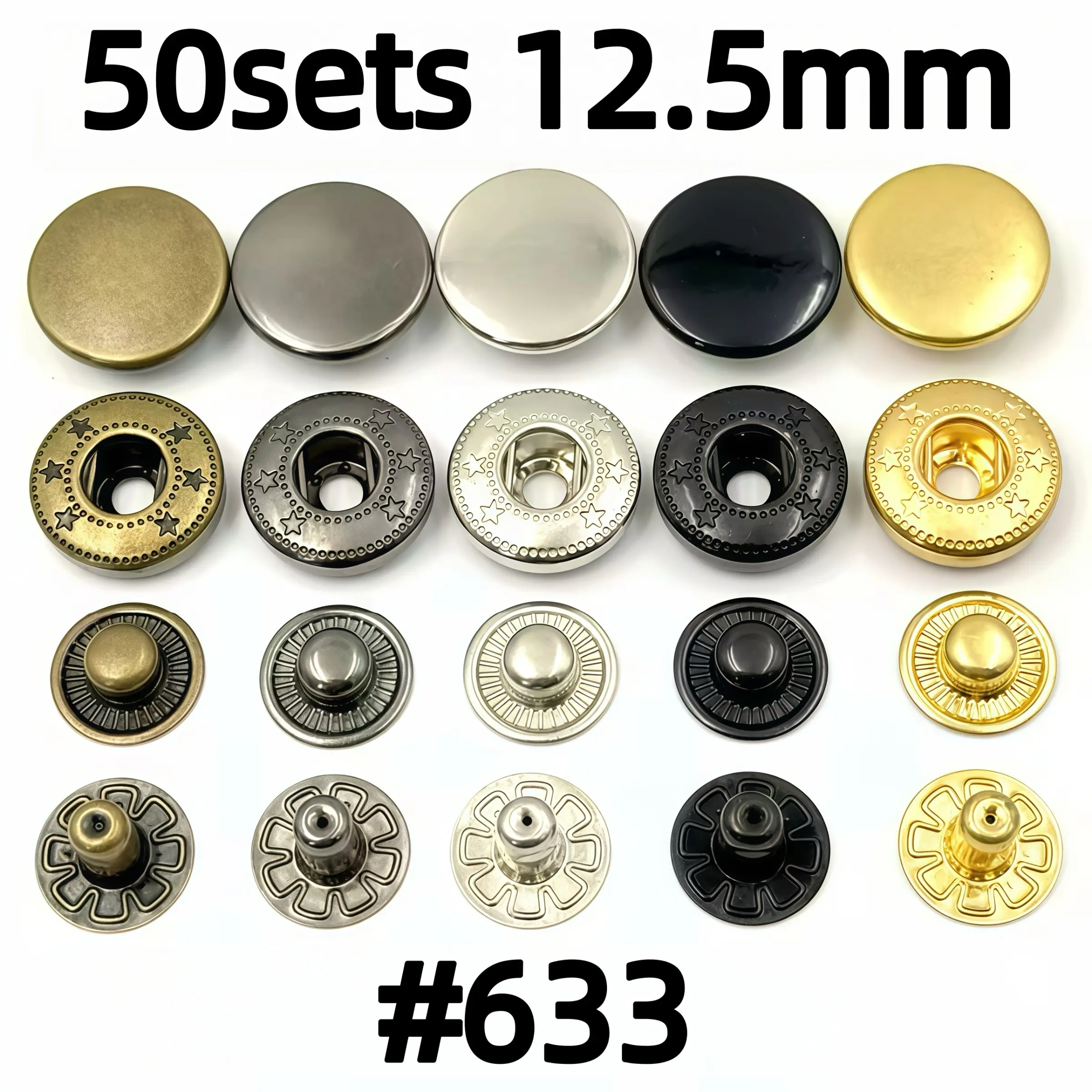50 Sets/200 Pcs 12.5mm Metal Snap Buttons, Durable Stainless Steel Buckles for Clothing, Leather Bags, Canvas Totes, Fashion Accessories, Sewing Accessories