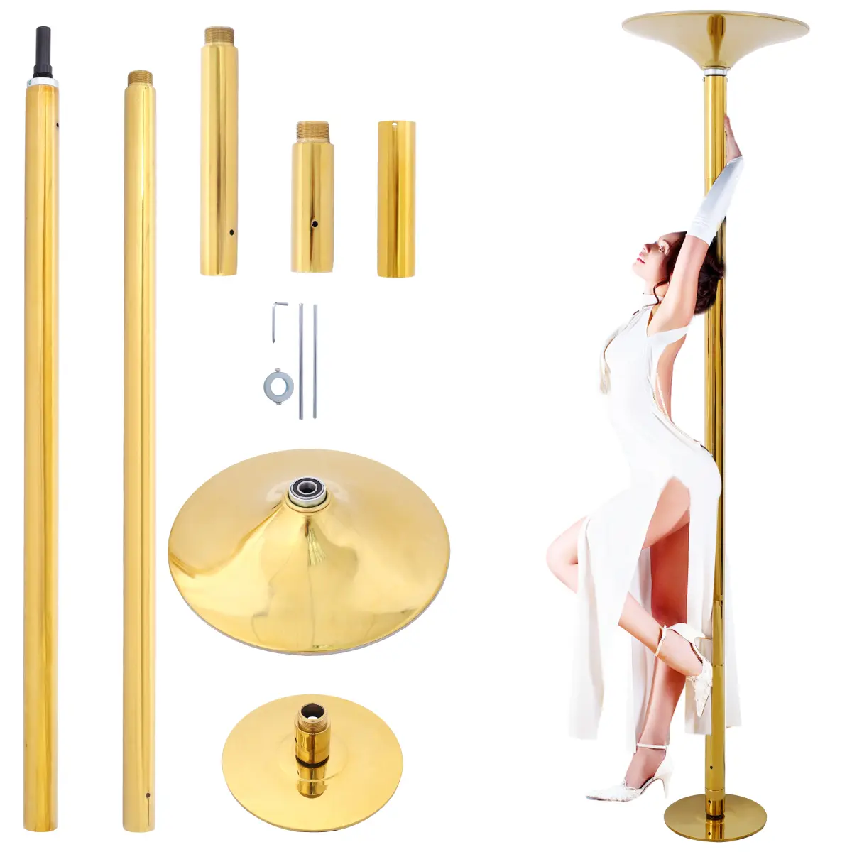 AobtkelDance Pole Spinning Static Dancing Pole Portable Removable for Home Club Bar Gym 86.2-109.8" Height Adjustable  Weight Capacity 440lb Gold