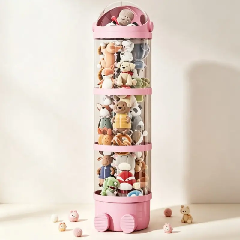 Large Capacity Multi-Layer Doll Storage Bin, Thick Transparent Kids Doll Organizer, Three-Tier Creative Design, Dust-Proof and Moisture-Resistant