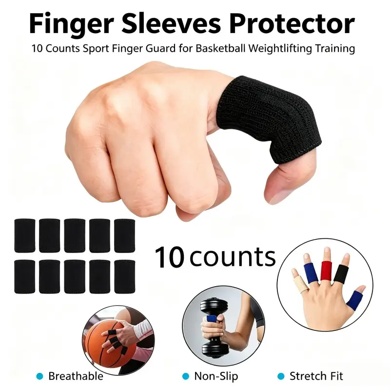 10 Pcs Elastic Finger Compression Sleeves, Breathable Anti-Slip Durable Nylon Finger Guards, Universal Fit for Basketball, Weightlifting, Volleyball Training
