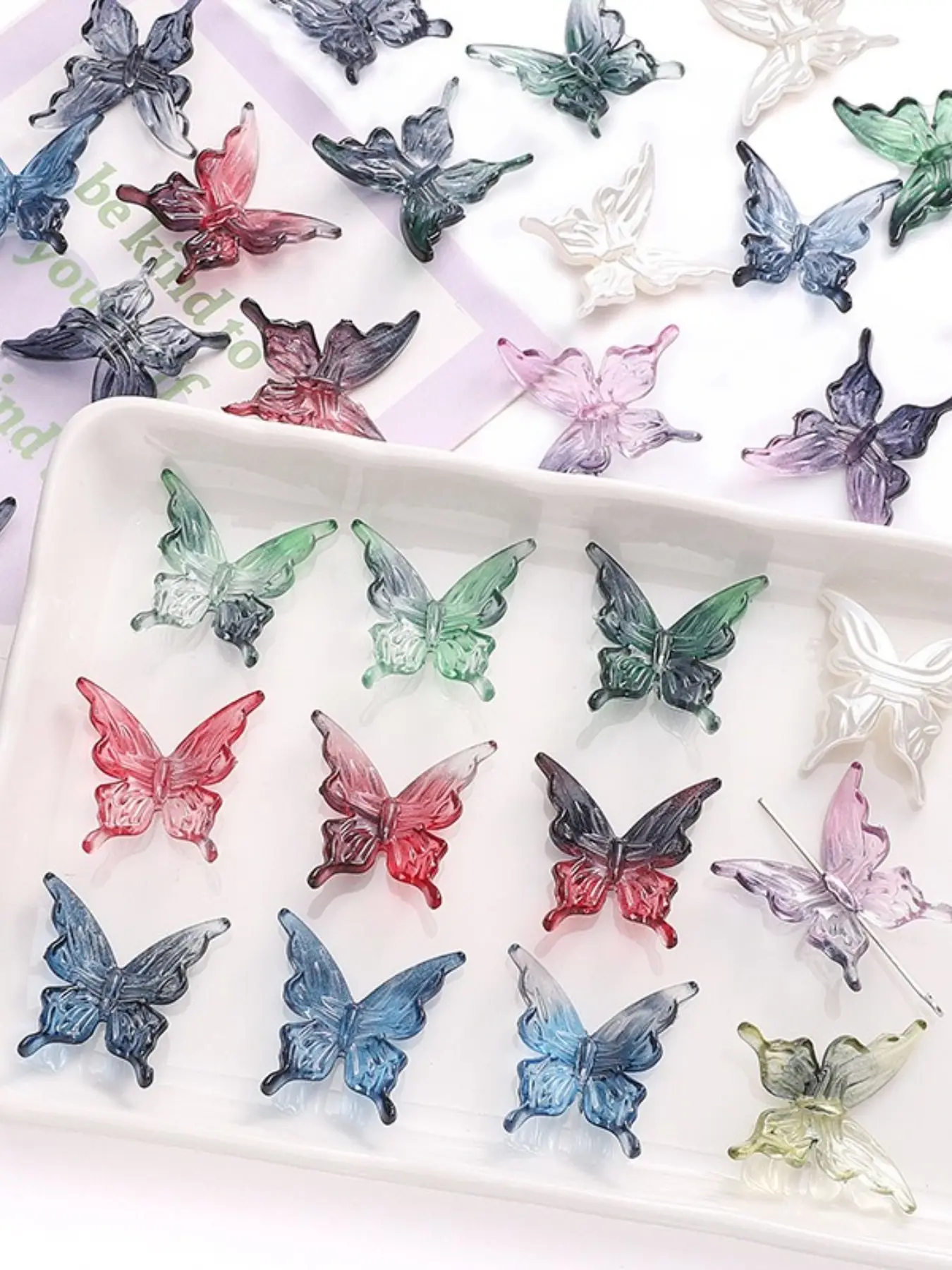 Acrylic Transparent Dual Color Gradient Butterfly Beads, DIY Bracelet Necklace Pendant Material, Handmade Jewelry Accessories, Beading Supplies