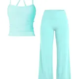 Women's Solid Color Sports Fitness Tank Top and Long Pants Set, Casual Sportswear Set, Comfortable Summer Yoga & Casual Athletic Wear, Workout Sets