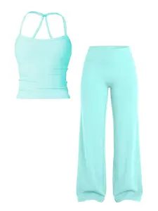 Women's Solid Color Sports Fitness Tank Top and Long Pants Set, Summer Comfortable Yoga, Casual Athletic Wear