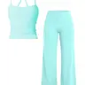 Women's Solid Color Sports Fitness Tank Top and Long Pants Set, Casual Sportswear Set, Comfortable Summer Yoga & Casual Athletic Wear, Workout Sets