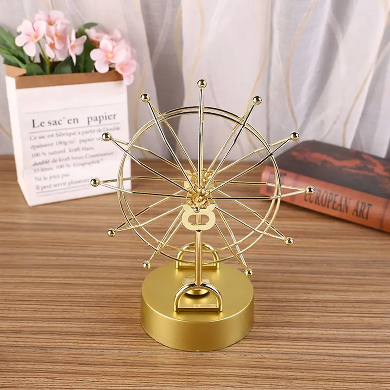 Creative Retro Perpetual Motion Ferris Wheel Decor, Metal Craft Architecture Model Ornament, Metal Sculptures for Living Room Office Cafe