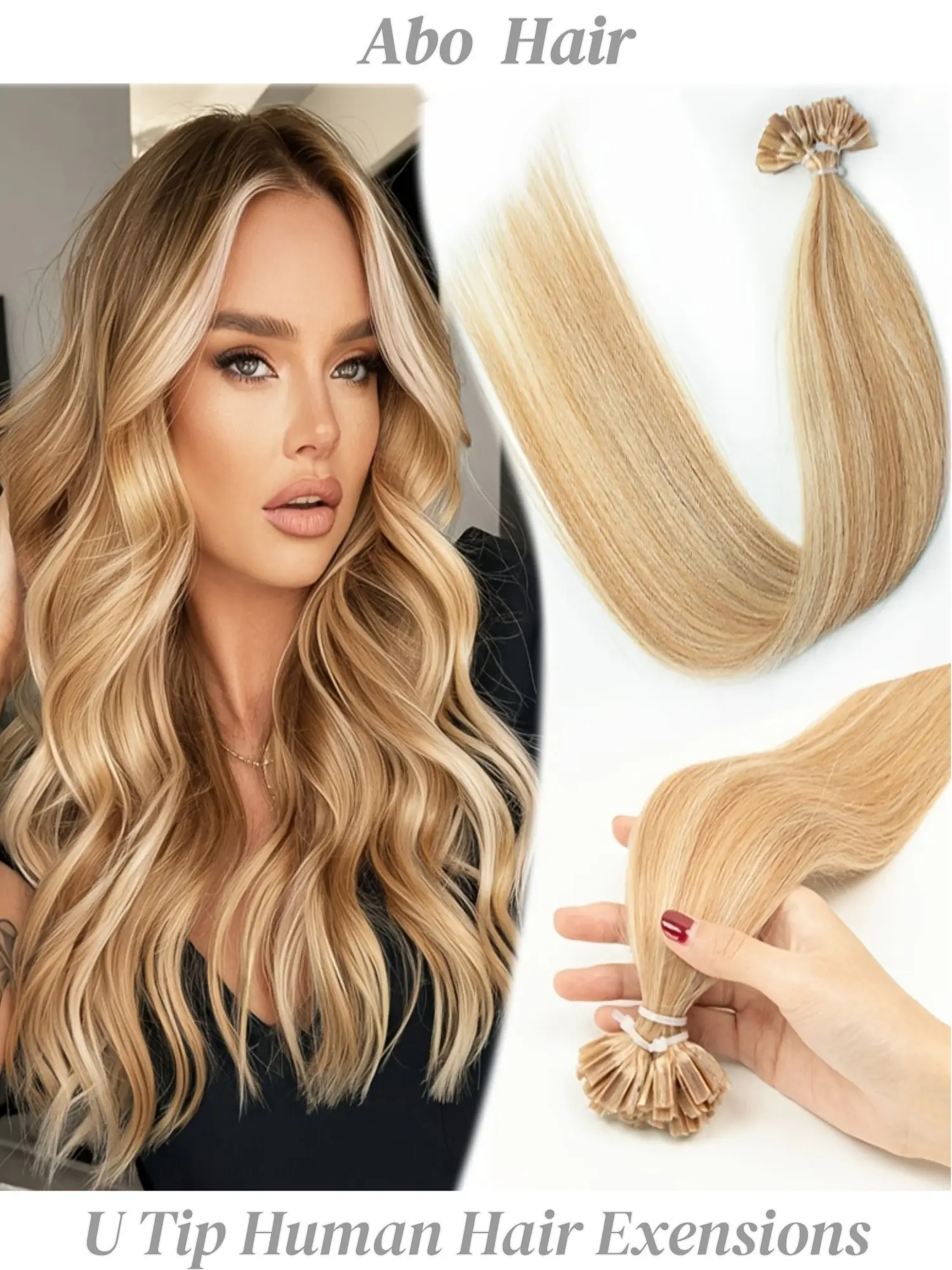 U Tip Hair Extensions Human Hair Invisible Nail Tip Hair Extensions Real Human Hair Utip Hair Extensions 12-22 Inch 50 Strands/Pack Human Hair Pieces Extension Hairpiece