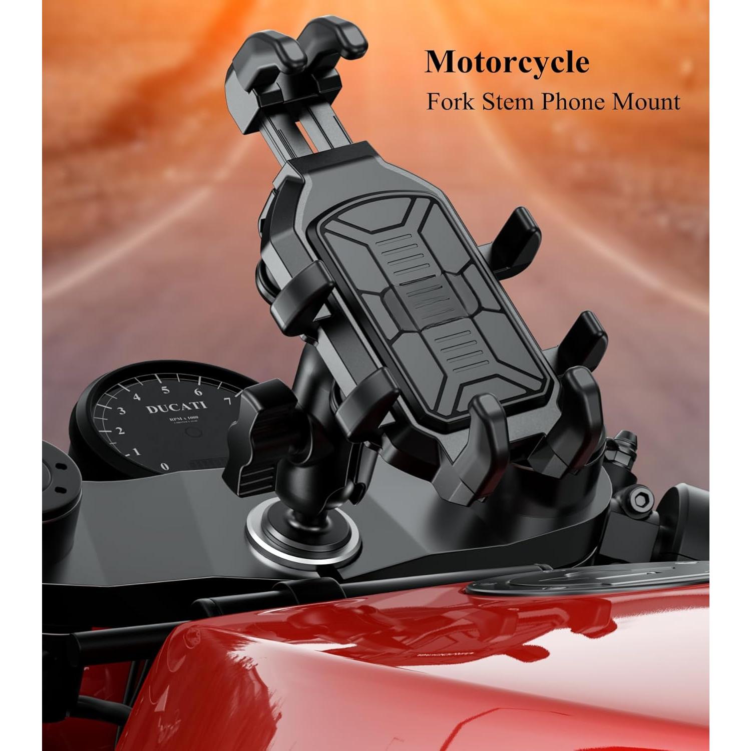 Fork Stem Phone Mount Holder with Vibration Dampener, Heavy Duty Cellphone Cradle Fit Stem Tubes 12mm-25.4mm in Diameter, Adjustable for 5.4-6.9'' Smartphone