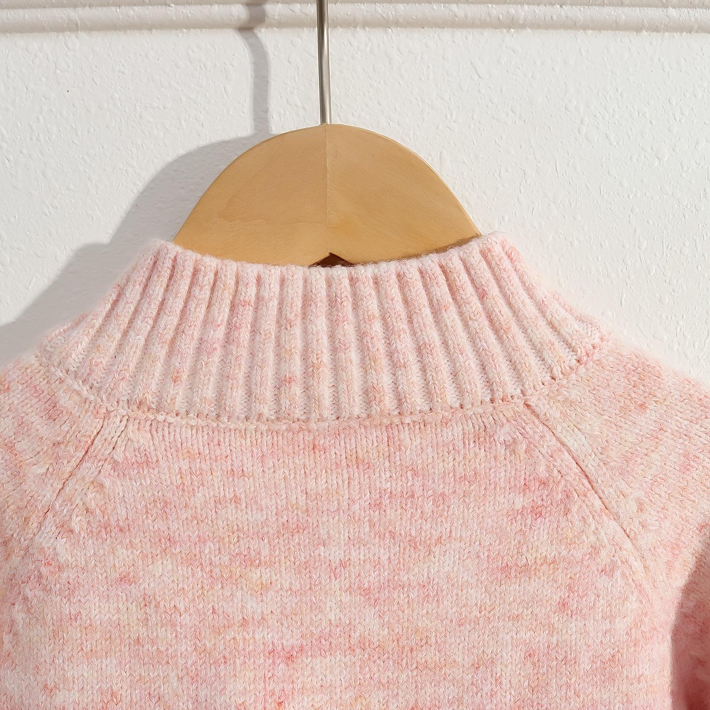 Girls' Cozy Knit Sweater - Long Sleeve Crew Neck, Geometric Pattern, Button Detail, Casual Pullover for Fall/Winter, Light Gray, Perfect for Casual Attire, Sweater Dress for Girls(Gift)11