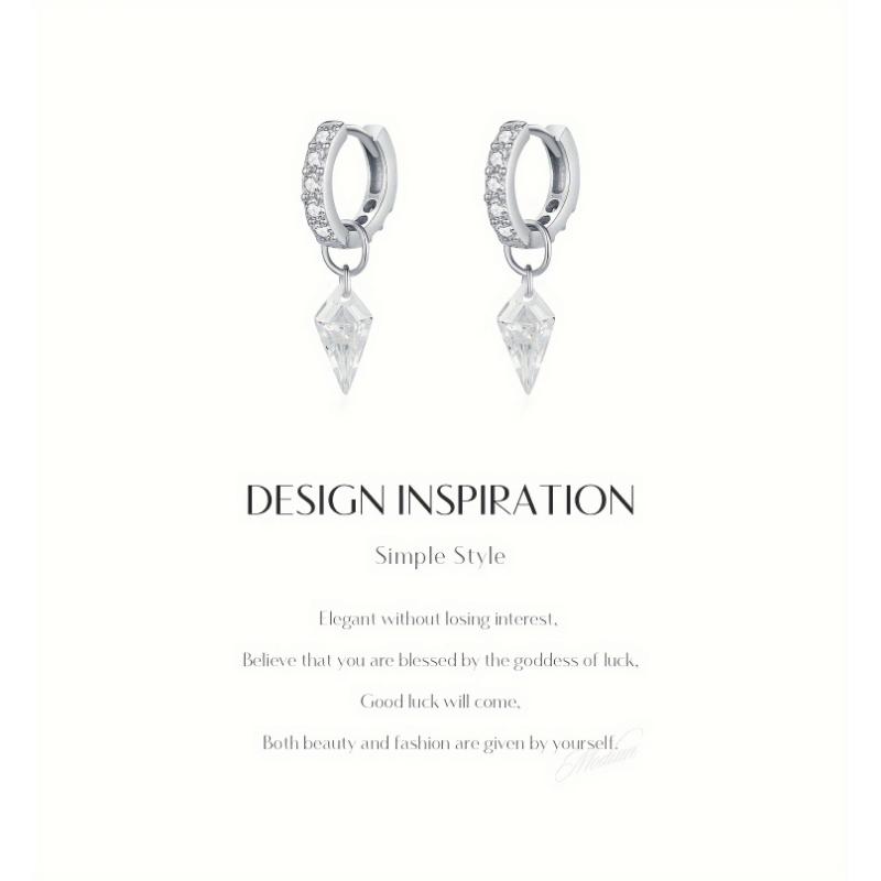 Elegant MODIAN 925 Sterling Silvery Hoop Earrings with Sparkling Cubic Zirconia Charm - Hypoallergenic, Perfect for Parties & Vacations