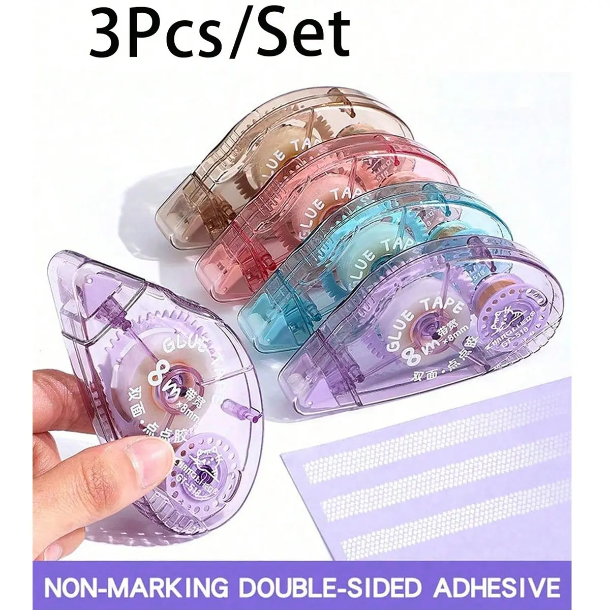 3-Pack Dual-Sided Tape Rollers, Acid-Free Long-Lasting Adhesive, Ideal for Crafts, Scrapbooking, Gift Wrapping, DIY Albums, 8m Per Roller